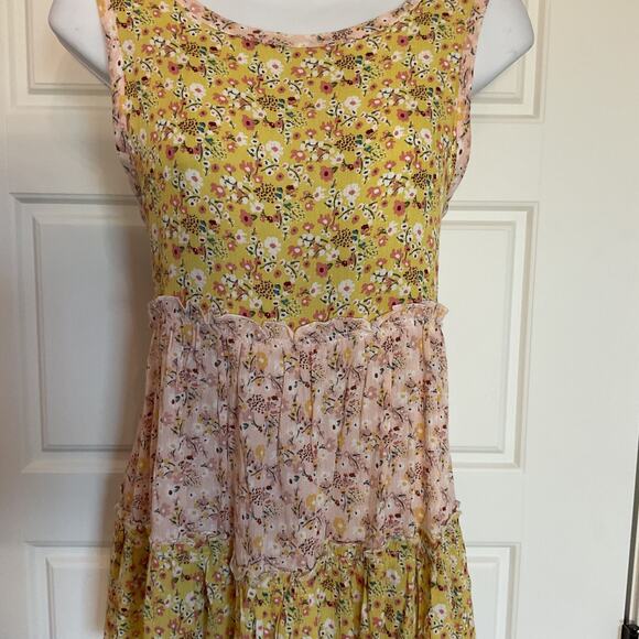 Alter'd State Yellow & Pink Boho/Peasant/Hippy/Cottage Tiered Open Back Top XS - Picture 2 of 8